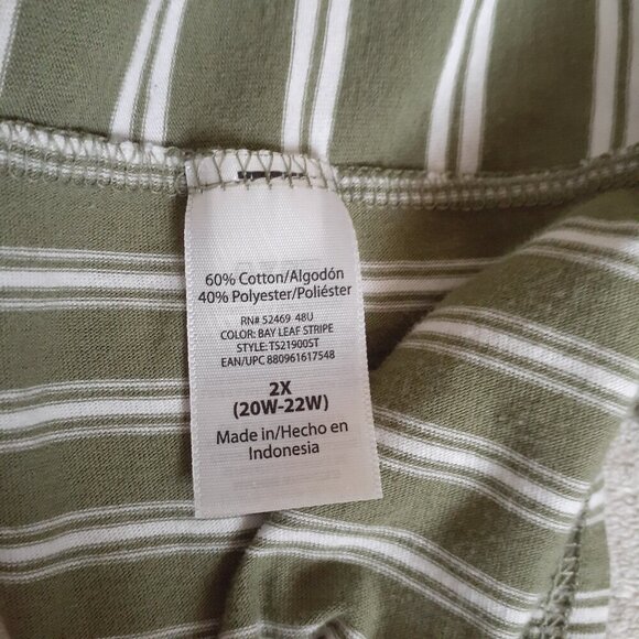 Terra & Sky Women's Size 2X (20W-22W) Green White Stripes Flutter Sleeve Shirt - Picture 5 of 10